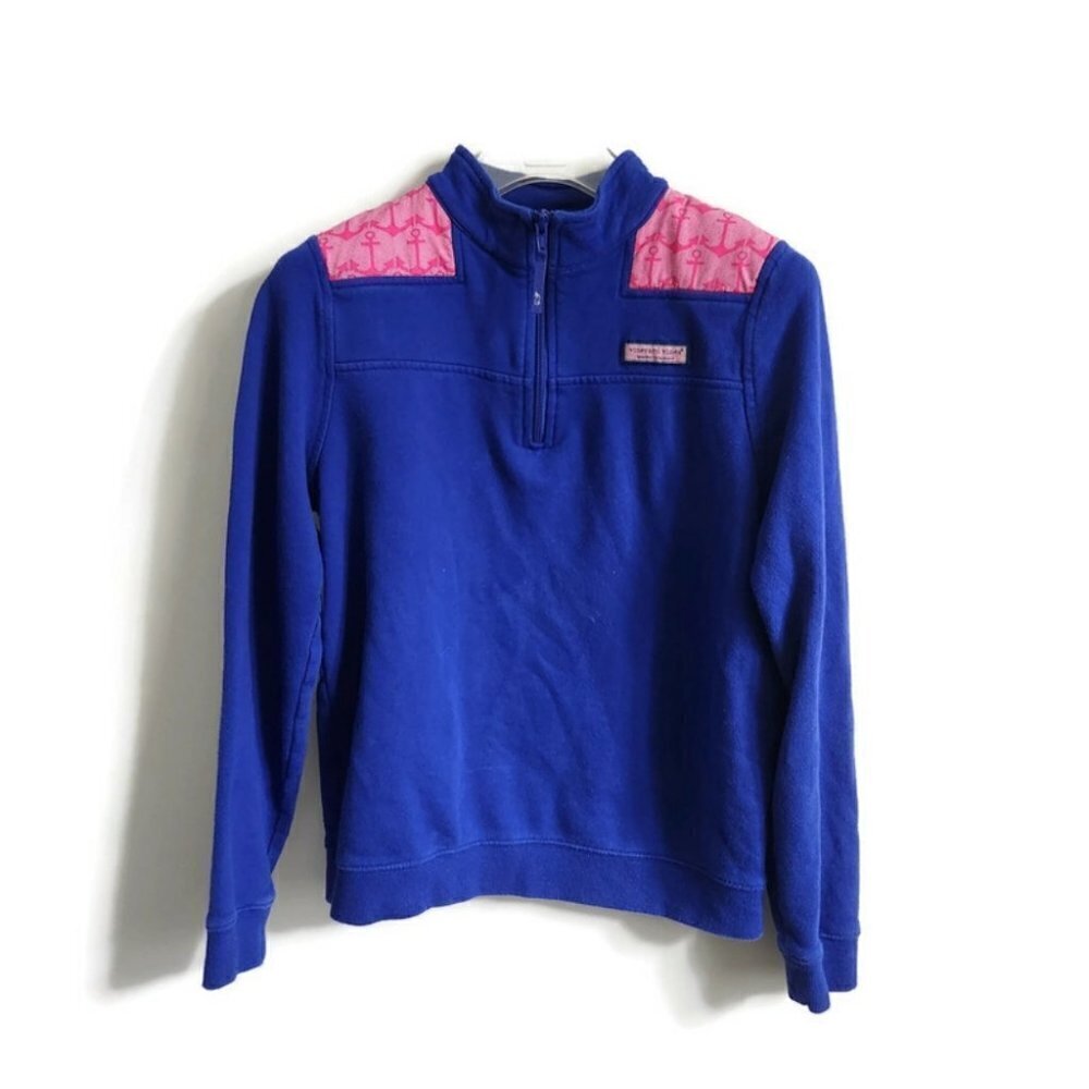 VINEYARD VINES | half zip pullover top whale anchor pink blue youth sz 14
